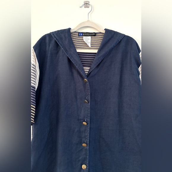 Women's Size L Button Down Blouse Gold‎ Metallic Coastal Nautical Sailor Chic - Picture 4 of 12